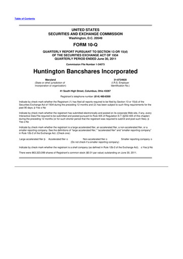 Thumbnail Huntington Bancshares
 10-Q Quarterly Report FY2011 