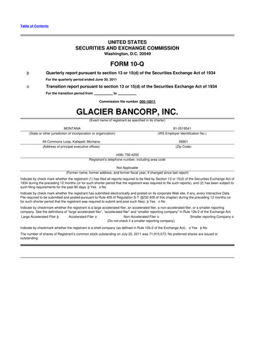 Miniature Glacier Bancorp
 10-Q Rapport trimestriel 2011 