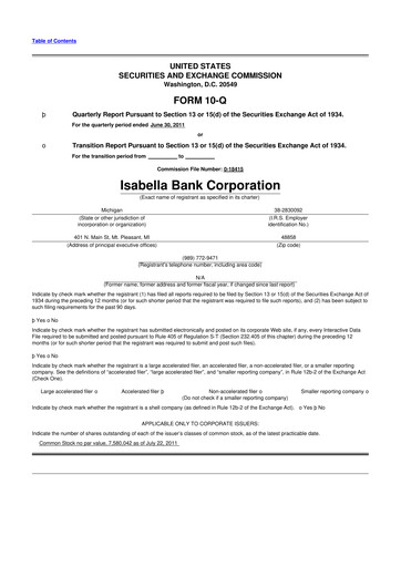 Thumbnail Isabella Bank Corporation 10-Q Quarterly Report FY2011 