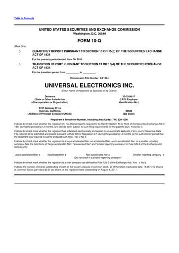 Thumbnail Universal Electronics 10-Q Quarterly Report FY 