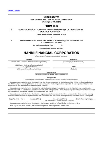 Thumbnail Hanmi Financial 10-Q Quarterly Report FY2011 