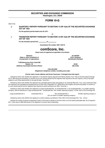 Thumbnail Comscore
 10-Q Quarterly Report FY2011 