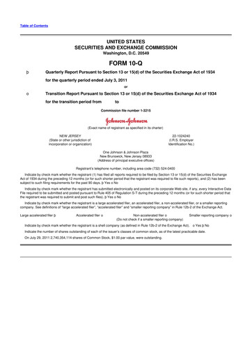 Thumbnail Johnson & Johnson 10-Q Quarterly Report FY2011 