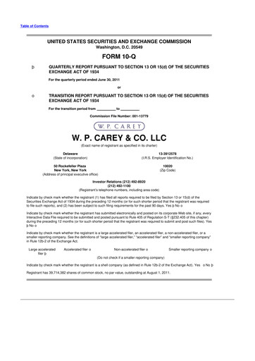 Thumbnail W. P. Carey 10-Q Quarterly Report FY2011 