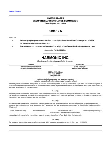 Thumbnail Harmonic Inc. 10-Q Quarterly Report FY2011 