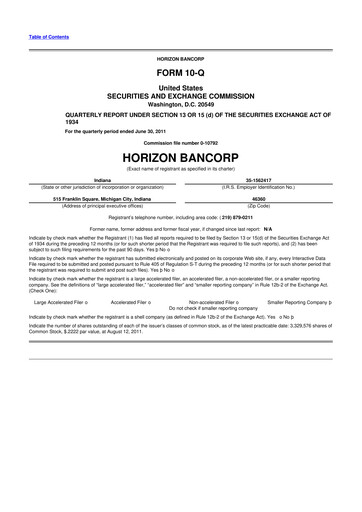 Thumbnail Horizon Bancorp 10-Q Quarterly Report FY2011 