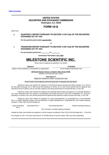 Thumbnail Milestone Scientific 10-Q Quarterly Report FY2011 