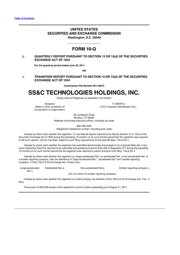 Thumbnail SS&C Technologies
 10-Q Quarterly Report FY2011 