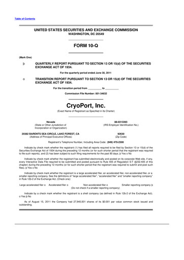 Thumbnail CryoPort 10-Q Quarterly Report FY2012 