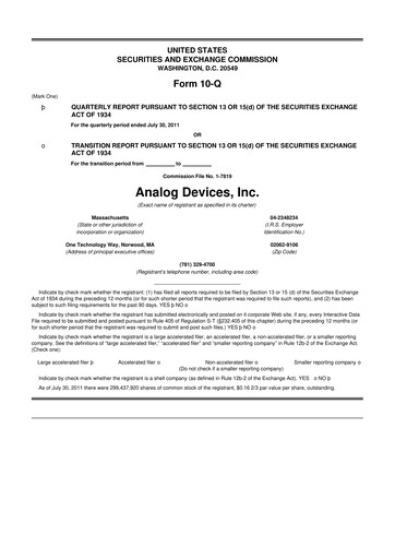 Miniature Analog Devices 10-Q Rapport trimestriel 2011 