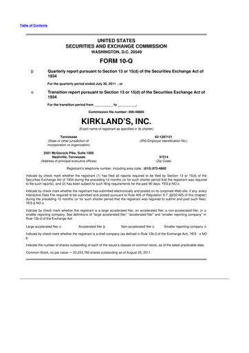 Thumbnail Kirkland's 10-Q Quarterly Report FY2012 