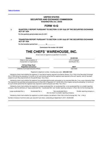 Thumbnail Chefs' Warehouse 10-Q Quarterly Report FY 