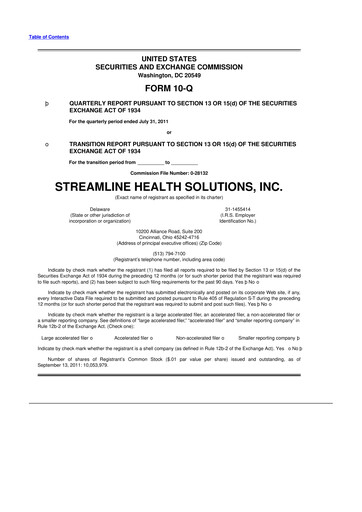 Thumbnail Streamline Health Solutions 10-Q Quarterly Report FY2011 