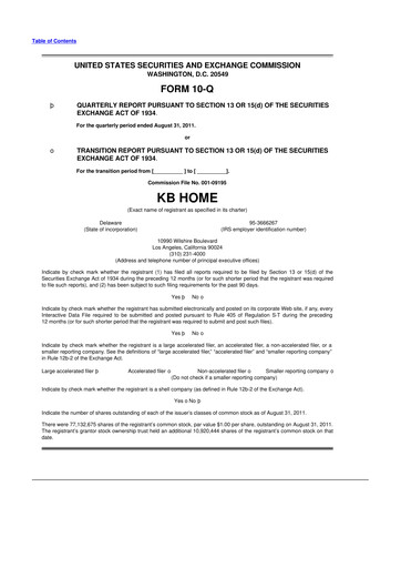 Thumbnail KB Home
 10-Q Quarterly Report FY2011 