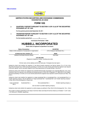 Thumbnail Hubbell 10-Q Quarterly Report FY2011 
