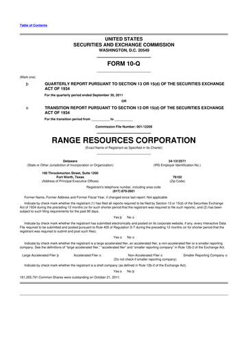 Thumbnail Range Resources
 10-Q Quarterly Report FY 