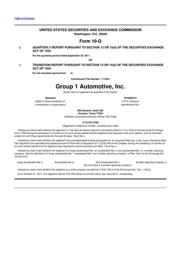 Thumbnail Group 1 Automotive 10-Q Quarterly Report FY2011 