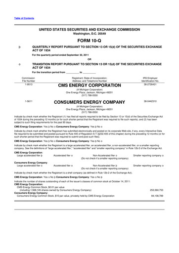 Miniature CMS Energy
 10-Q Rapport trimestriel 2011 