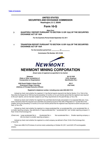 Thumbnail Newmont 10-Q Quarterly Report FY2011 