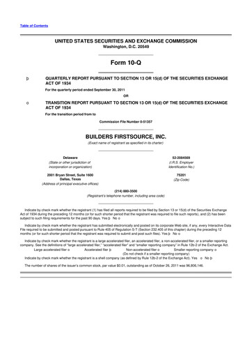 Miniature Builders FirstSource
 10-Q Rapport trimestriel 2011 