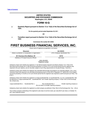 Thumbnail First Business Financial Services 10-Q Quarterly Report FY2011 