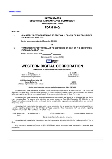 Thumbnail Western Digital 10-Q Quarterly Report FY2012 
