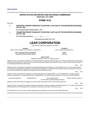 Thumbnail Lear Corporation
 10-Q Quarterly Report FY2011 
