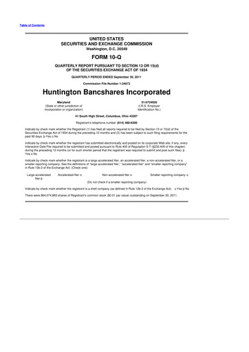 Thumbnail Huntington Bancshares
 10-Q Quarterly Report FY2011 