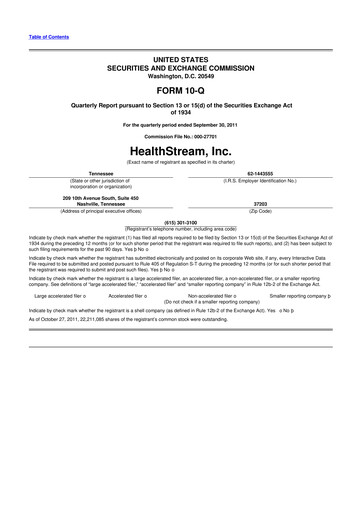 Thumbnail HealthStream 10-Q Quarterly Report FY2011 