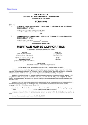 Thumbnail Meritage Homes 10-Q Quarterly Report FY2011 