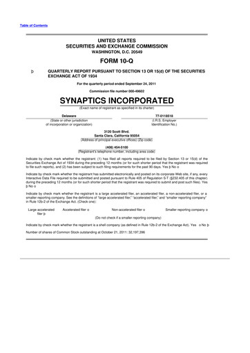 Thumbnail Synaptics 10-Q Quarterly Report FY2012 