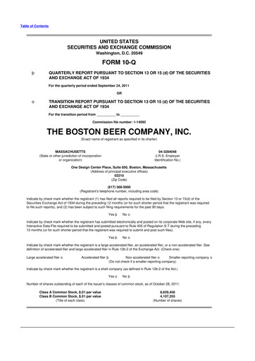 Thumbnail Boston Beer Company 10-Q Quarterly Report FY2011 