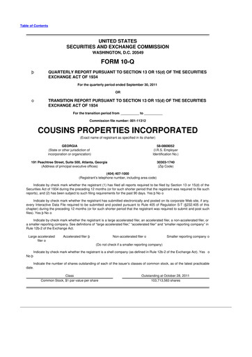Thumbnail Cousins Properties
 10-Q Quarterly Report FY2011 