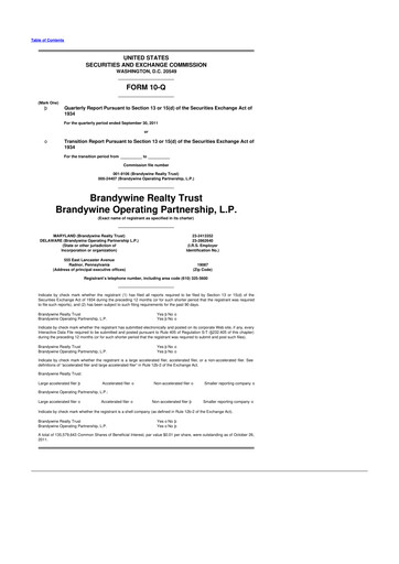 Thumbnail Brandywine Realty Trust
 10-Q Quarterly Report FY 