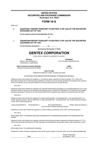 Thumbnail Gentex 10-Q Quarterly Report FY2011 