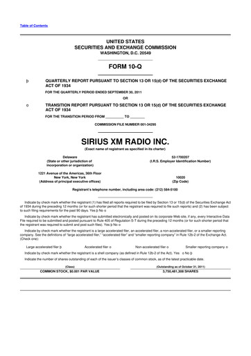 Thumbnail Sirius XM 10-Q Quarterly Report FY2011 
