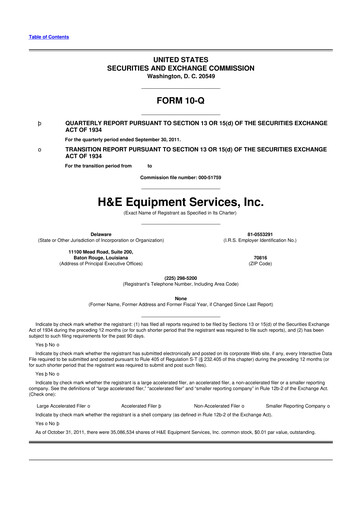 Thumbnail H&E Equipment Services 10-Q Quarterly Report FY 
