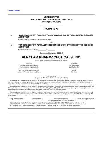 Thumbnail Alnylam Pharmaceuticals
 10-Q Quarterly Report FY2011 