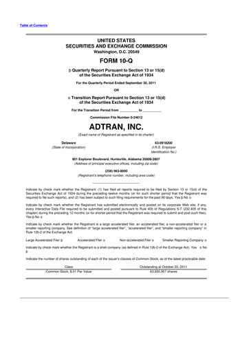 Thumbnail ADTRAN 10-Q Quarterly Report FY2011 