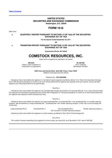 Thumbnail Comstock Resources 10-Q Quarterly Report FY2011 