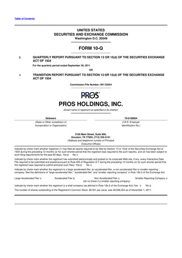 Thumbnail PROS Holdings, Inc.
 10-Q Quarterly Report FY2011 