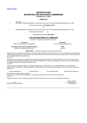 Thumbnail Vulcan Materials 10-Q Quarterly Report FY2011 