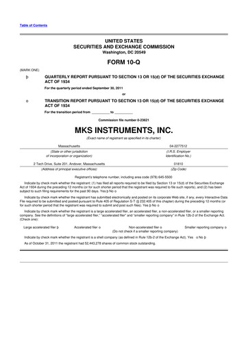 Thumbnail MKS Instruments 10-Q Quarterly Report FY2011 