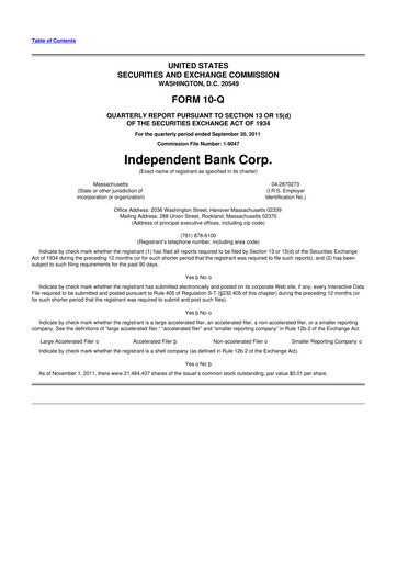 Miniature Independent Bank Corp. 10-Q Rapport trimestriel 2011 
