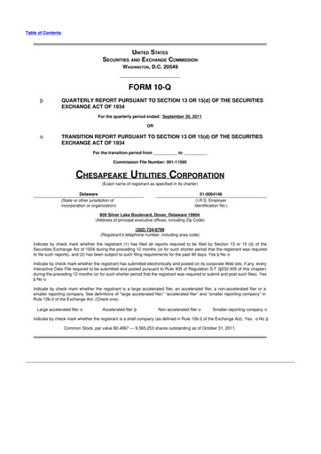 Thumbnail Chesapeake Utilities
 10-Q Quarterly Report FY2011 