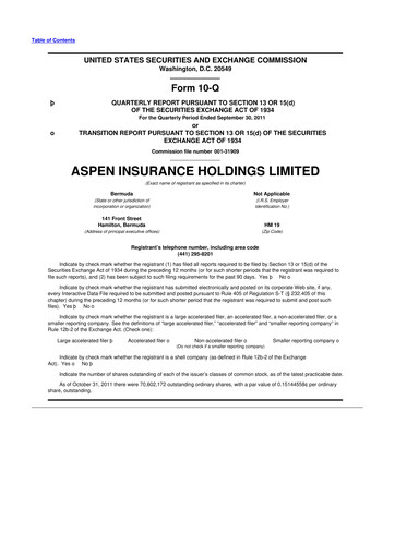 Thumbnail Aspen Insurance 10-Q Quarterly Report FY2011 