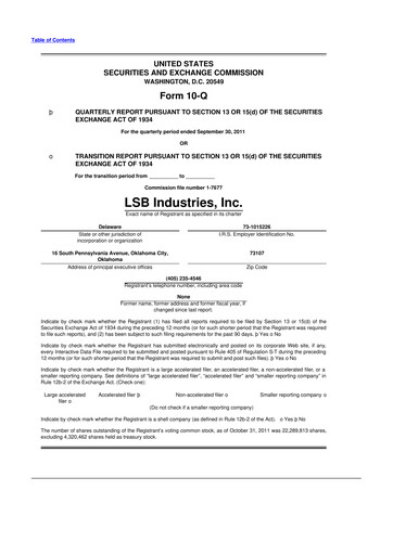 Thumbnail LSB Industries 10-Q Quarterly Report FY2011 