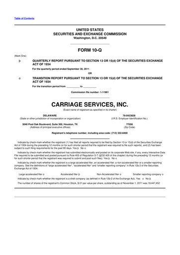 Thumbnail Carriage Services 10-Q Quarterly Report FY2011 
