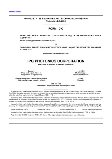 Thumbnail IPG Photonics 10-Q Quarterly Report FY2011 
