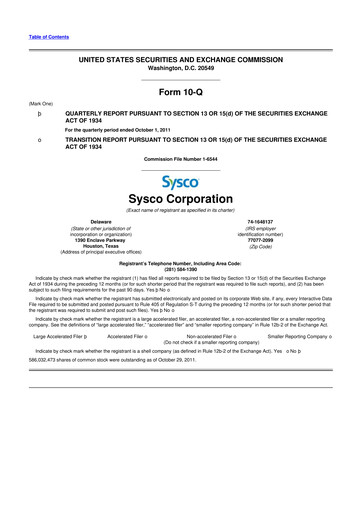 Thumbnail Sysco 10-Q Quarterly Report FY2012 